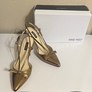 Nine West Metallic Gold Pointed Heels